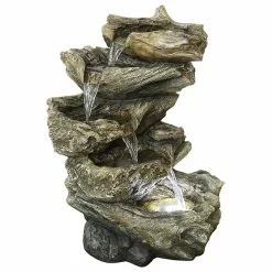 Style Selections Driftwood Lighted Fountain - 19.88-in - Resin - Indoor and Outdoor