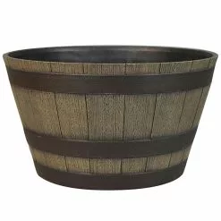 Flower Barrel - Resin - Garden Party - 19.3" - Brown