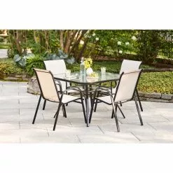 Style Selections 42-in Pelham Bay Square Glass and Black Metal Table -Garden Decor Style 30736975c L