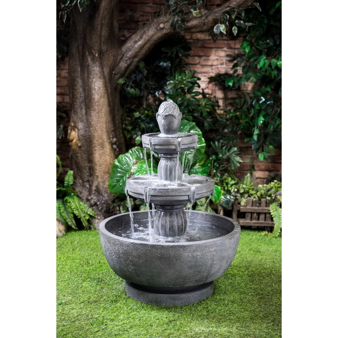 Style Selections Infinity 21.85-in H Resin 3-Tier Outdoor Fountain with Bowl - Grey 4 Style Selections Infinity 21.85-in H Resin 3-Tier Outdoor Fountain with Bowl - Grey - Image 2