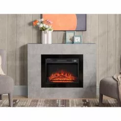 Style Selections Rossa Electric Fireplace with Timer - 23-in - Cement Ash -Garden Decor Style 35025011c L