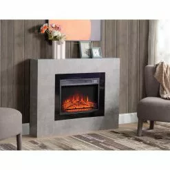Style Selections Rossa Electric Fireplace with Timer - 23-in - Cement Ash -Garden Decor Style 35025011d L