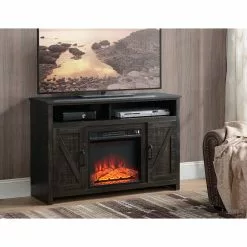 Style Selections Fluda TV Stand with Electric Fireplace - Barn Doors - Brown -Garden Decor Style 35025012c L