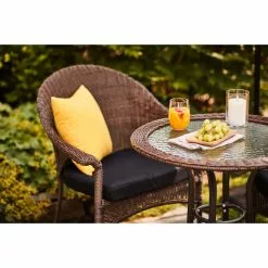 Style Selections Spruce Hills 28 3/16-in Round Patio Brown Bistro Table in Steel and Tempered Glass -Garden Decor Style 41355013d L