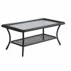 Style Selections Patio Coffee Table - Spruce Hills Collection - 42-in x 17-in - Steel/Tempered Glass/Wicker - Black -Garden Decor Style 41355023 L