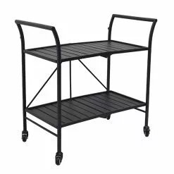 Style Selections Pelham Bay 33-in x 19-in Black Steel Foldable Patio Serving Cart