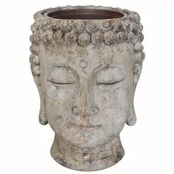 Buddha Head Flower Pot - 8.5" - Resin - Grey