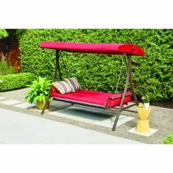 Style Selections Futon Swing - 3-Person - 8-ft - Steel/Polyester - Red/Brown -Garden Decor Style 44315009c L