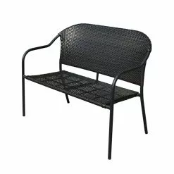 Pelham Bay Patio Loveseat - Woven Wicker - 2 Seats - Black