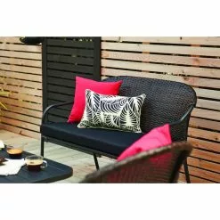 Pelham Bay Patio Loveseat - Woven Wicker - 2 Seats - Black -Garden Decor Style 47865003d L