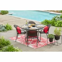 Style Selections Pelham Bay Patio Dinner Table - 48-in x 29 1/4-in - Matte Black Steel -Garden Decor Style 47865005c L