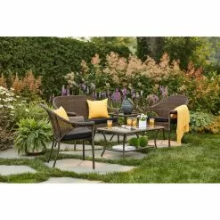 Style Selections 1-Piece Spruce Hills Black Patio Loveseat Cushion -Garden Decor Style 48325006d L