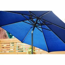 Style Selections 9-ft Market Umbrella with Solar LED Lighting - Aluminum and Olefin - Tiltable - Navy Canopy -Garden Decor Style 48655005d L