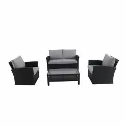 Style Selections Matheson Outdoor Conversation Set - 4 Pieces - Resin and Steel Frame - Black/Grey