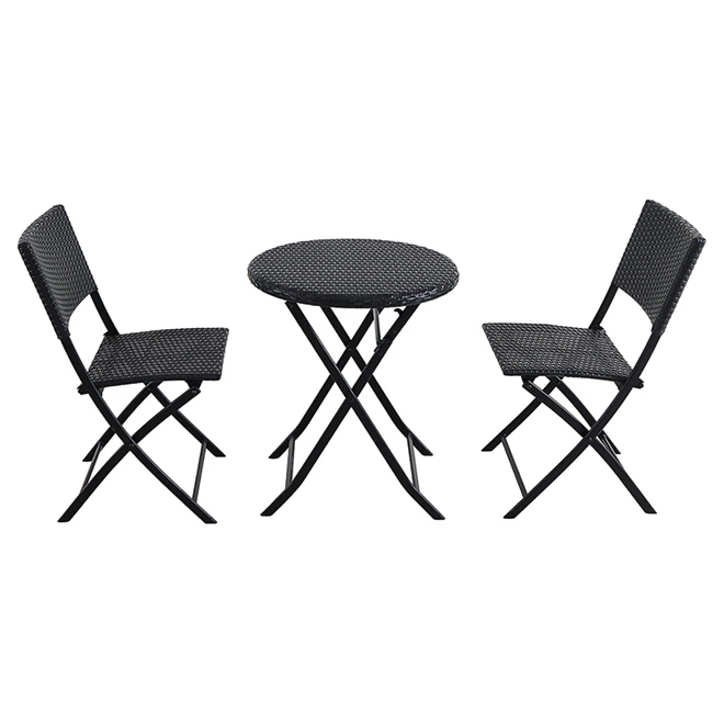 Bistro Set - 3 Pieces - Folding Chairs - Steel/Wicker 3 Bistro Set - 3 Pieces - Folding Chairs - Steel/Wicker