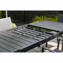 Style Selections Pelham Bay Outdoor Expandable Dinner Table in Matte Black Steel -Garden Decor Style 48655048d L