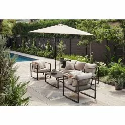 Style Selections Greige 10-ft Offset Patio Umbrella - Polyester -Garden Decor Style 48655103c L