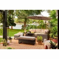 Style Selections Greige 10-ft Offset Patio Umbrella - Polyester -Garden Decor Style 48655103d L