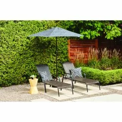 Style Selections Striped Market Umbrella - 7.5-ft x 7.5-ft - Polyester - Black -Garden Decor Style 48655115c L