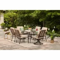 Style Selections Glenn Hill Rectangle Dining Table - Steel and Glass - Dark Brown - 66-in x 40-in x 28 1/4-in -Garden Decor Style 48655118c L