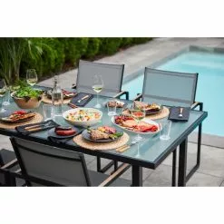 Style Selections Rectangular Exterior Glass 68-inch Dining Table -Garden Decor Style 48655130c L