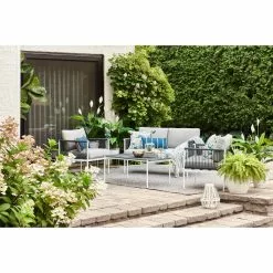 Style Selections 4-Piece Outdoor Conversation Set - Grey and White -Garden Decor Style 48655135b L