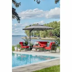 Style Selections Olefin Offset Lighted 11-ft Round Hanging Umbrella with Black Metal Frame -Garden Decor Style 48655149c L