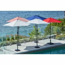 Style Selections Market 7.5-ft Push-Button Round Patio Umbrella with Black Metal Frame -Garden Decor Style 48655151d L