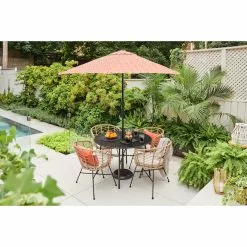 Style Selections 7.5-ft Push-Button Round Patio Umbrella with Black Metal Frame -Garden Decor Style 48655152d L