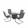 Hartford 5-Piece Patio Set with Gas Fire Table - C-Spring Motion Chairs - Black -Garden Decor Style 49095003 L