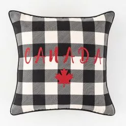 Style Selections Outdoor Cushion - "Canada" Print - Black/White/Red - 18-in W x 18-in L